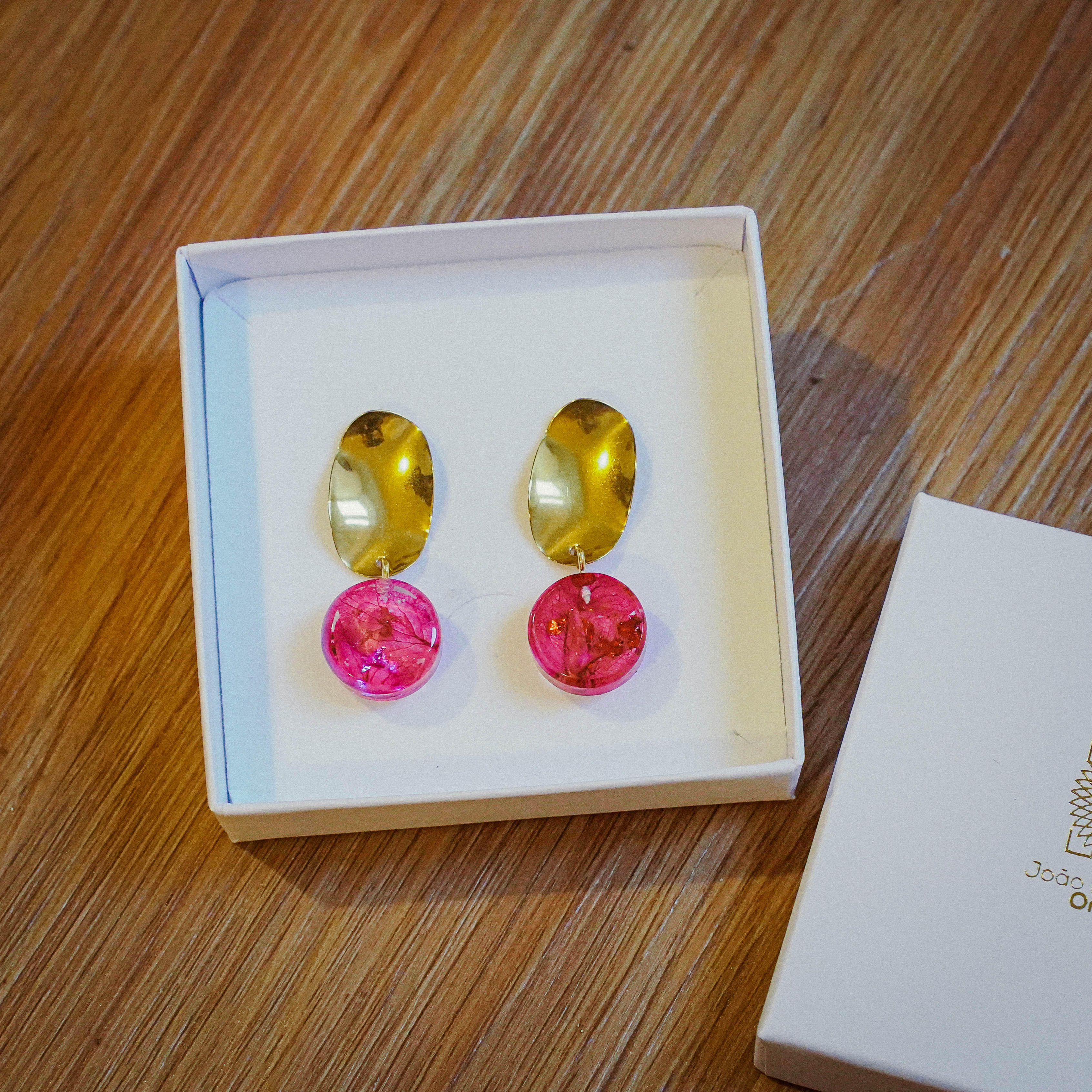 Pink Hydrangea Earrings in Golden Stainless Steel