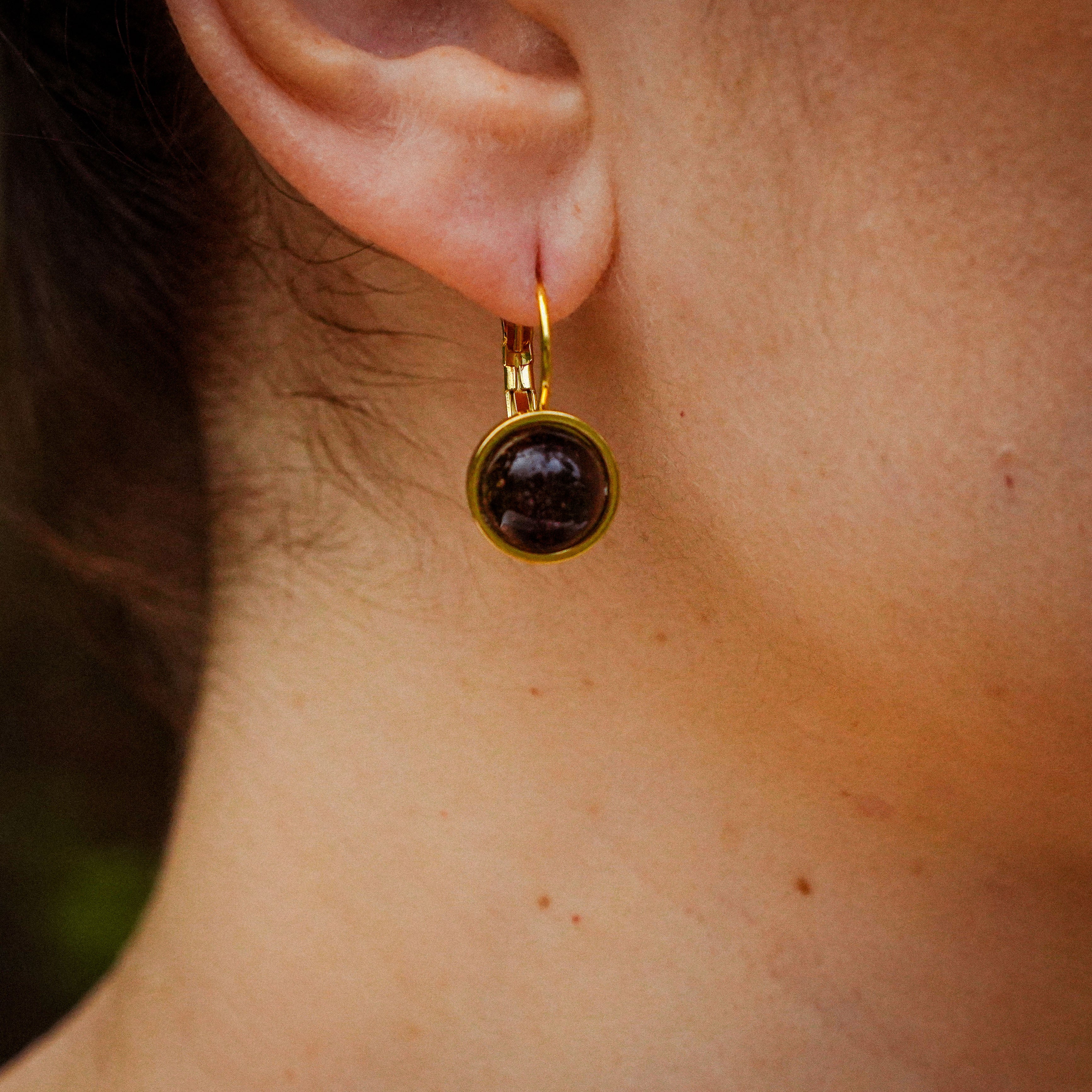 Golden Stainless Steel Azorean Black Tea Earrings