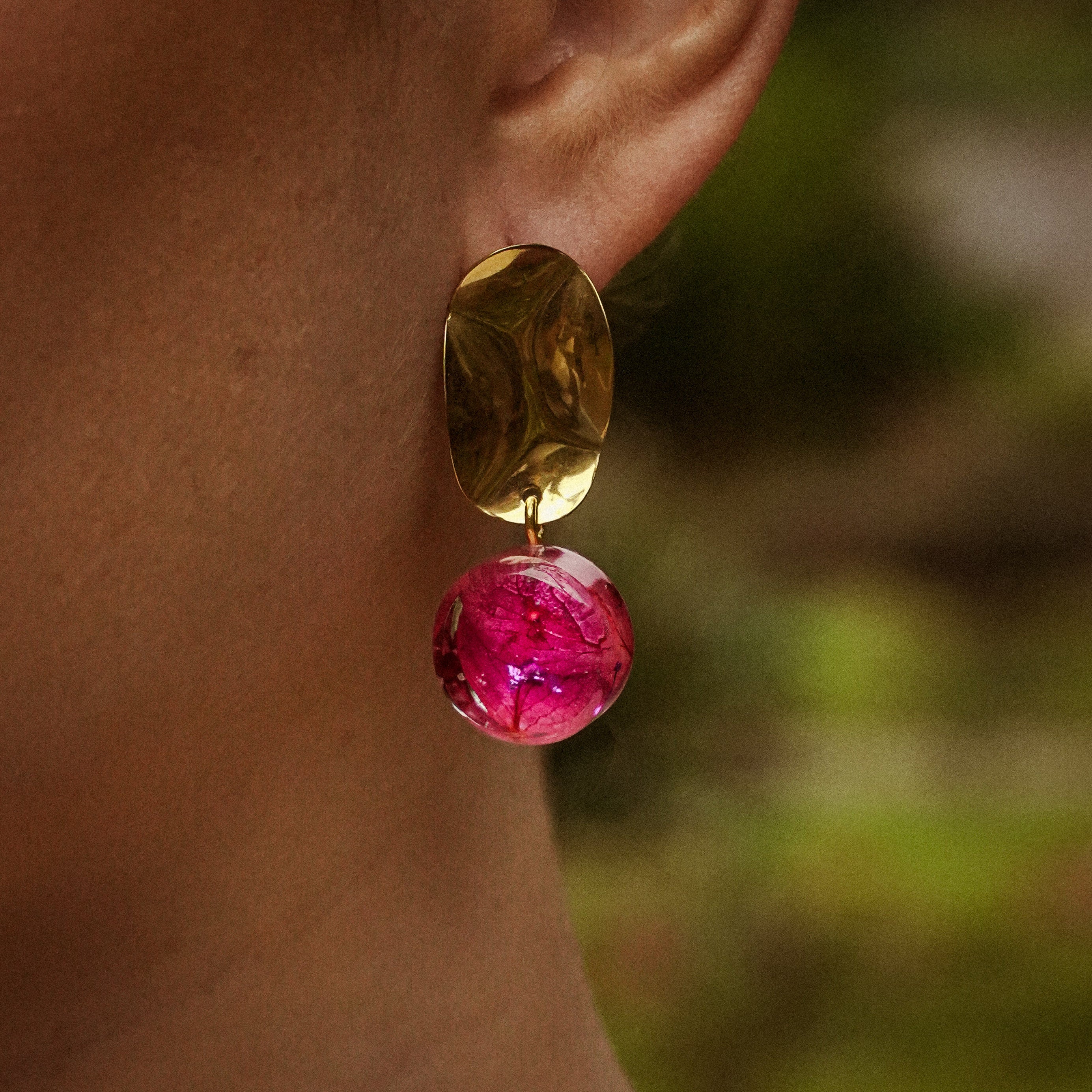 Pink Hydrangea Earrings in Golden Stainless Steel