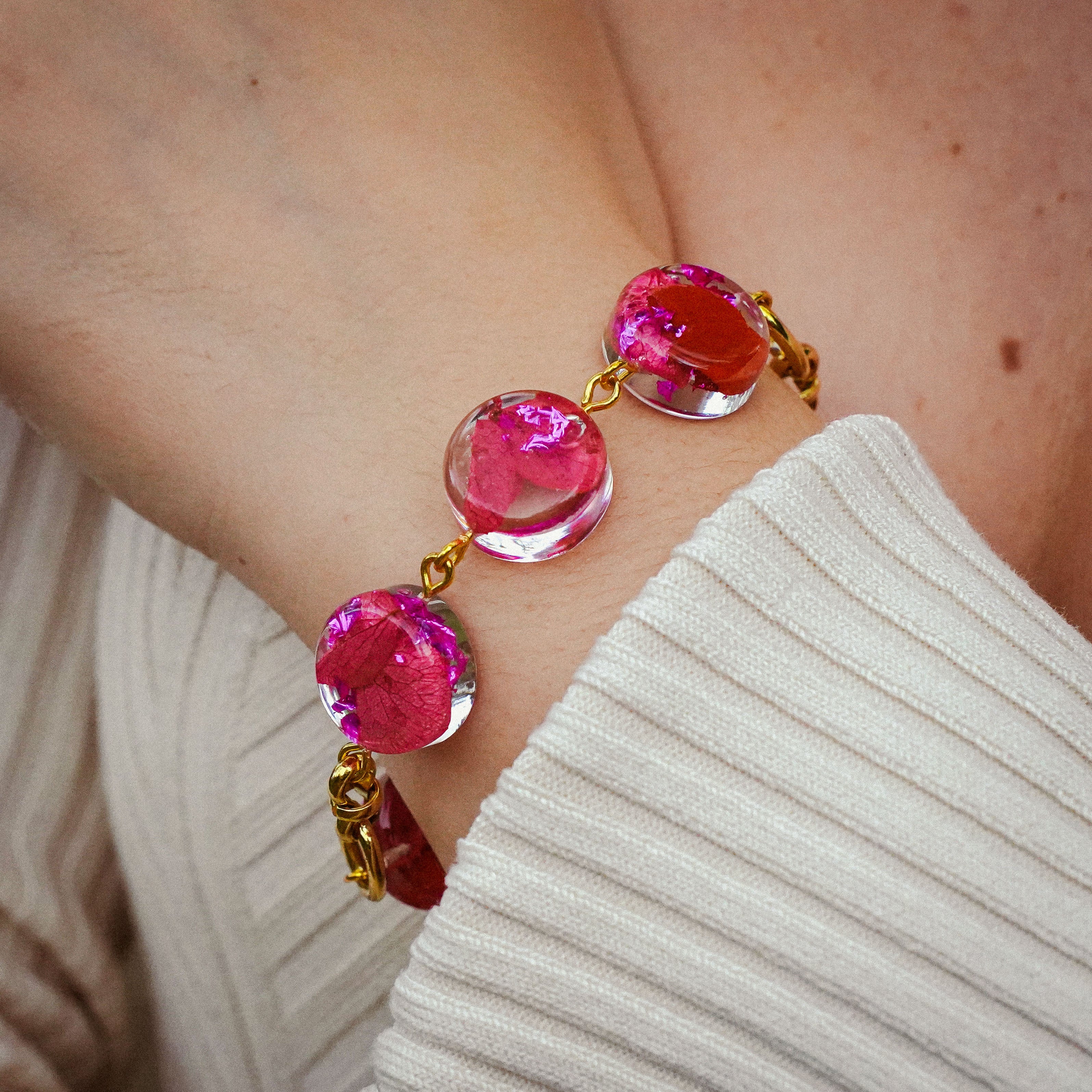 Gold Stainless Steel Rose Hydrangea Bracelets