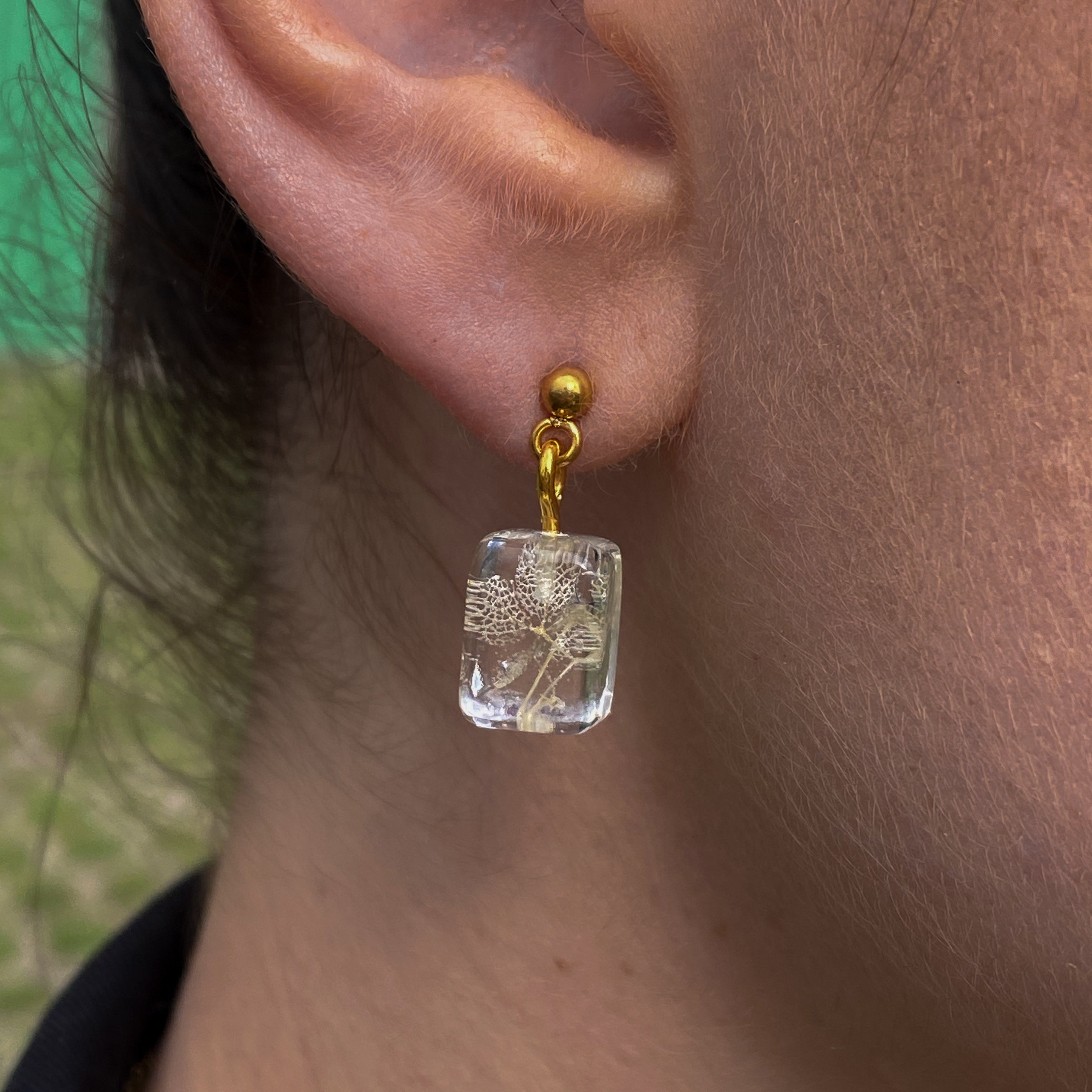 Small White Hydrangea Alma Earrings in Golden Stainless Steel