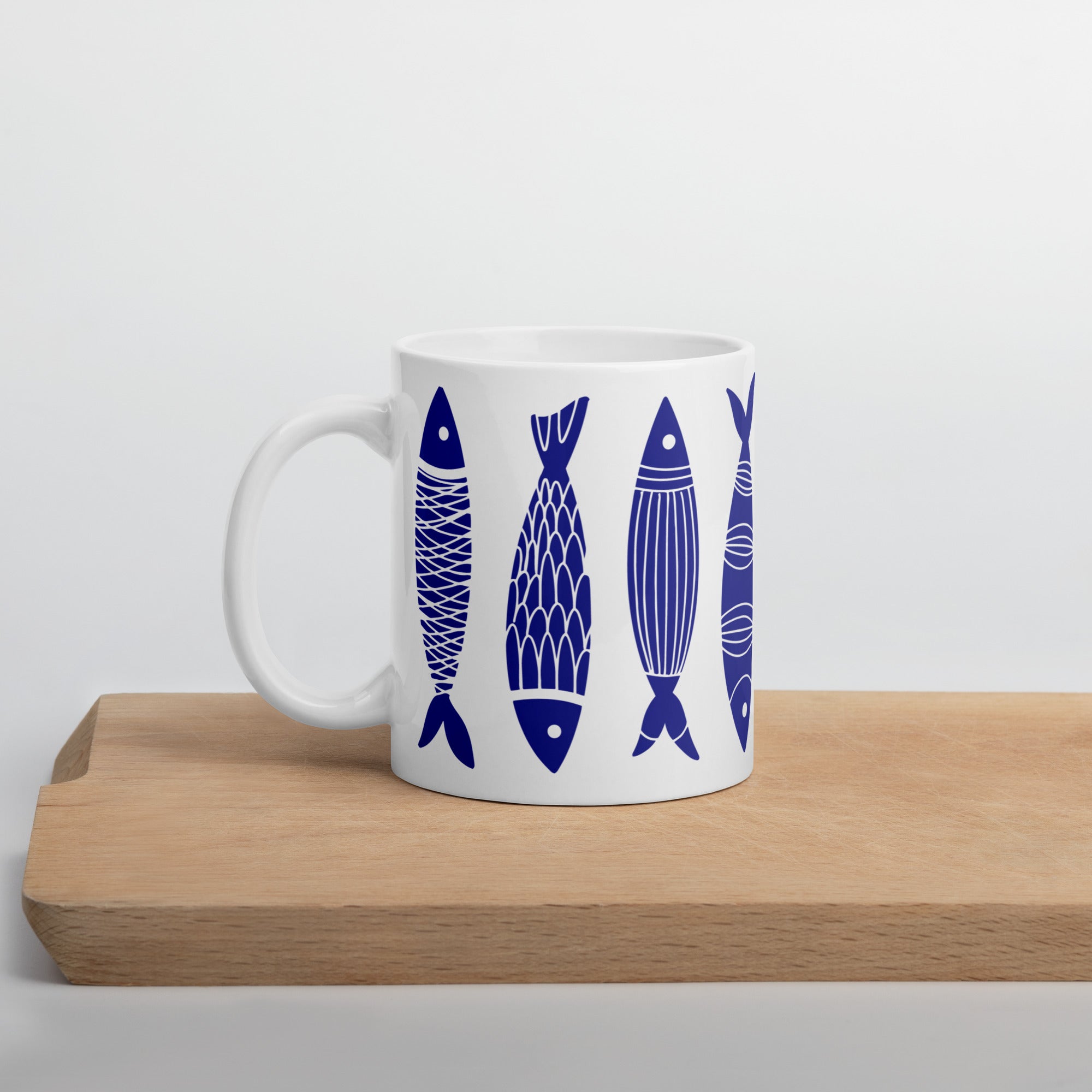 Blue Sardine Pattern Mug - Caneca