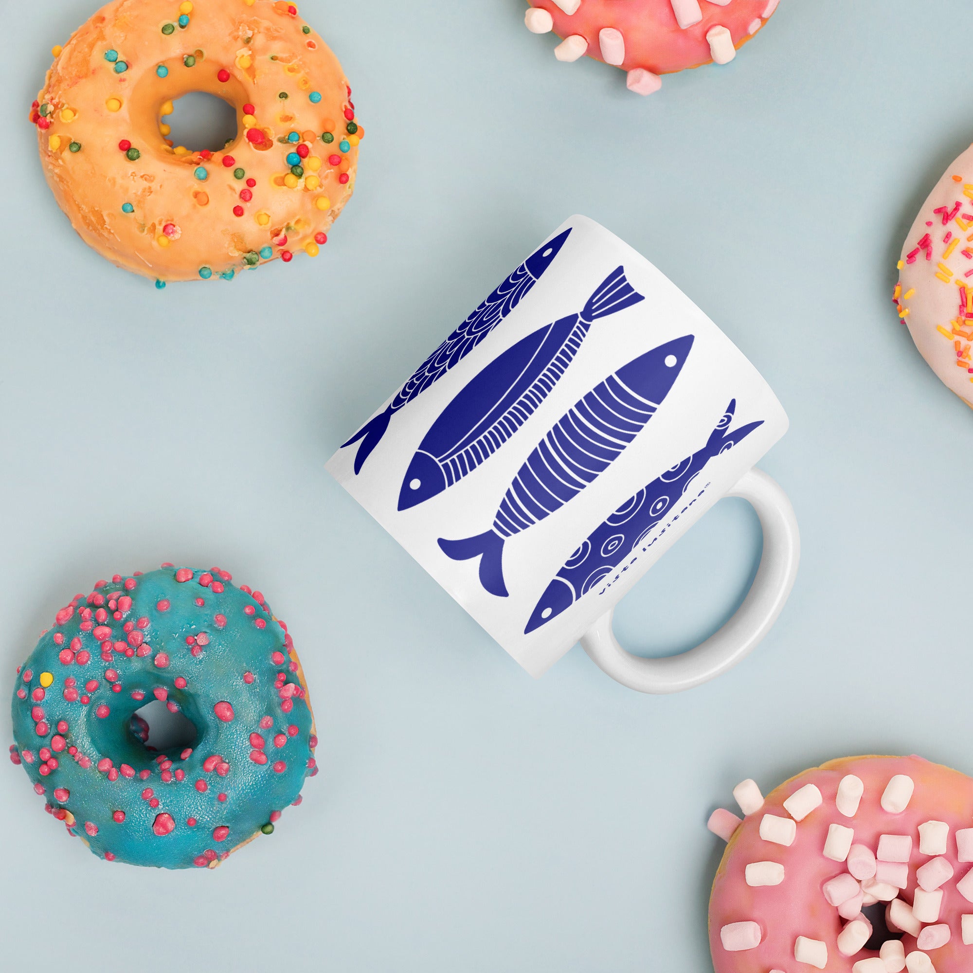 Blue Sardine Pattern Mug - Caneca