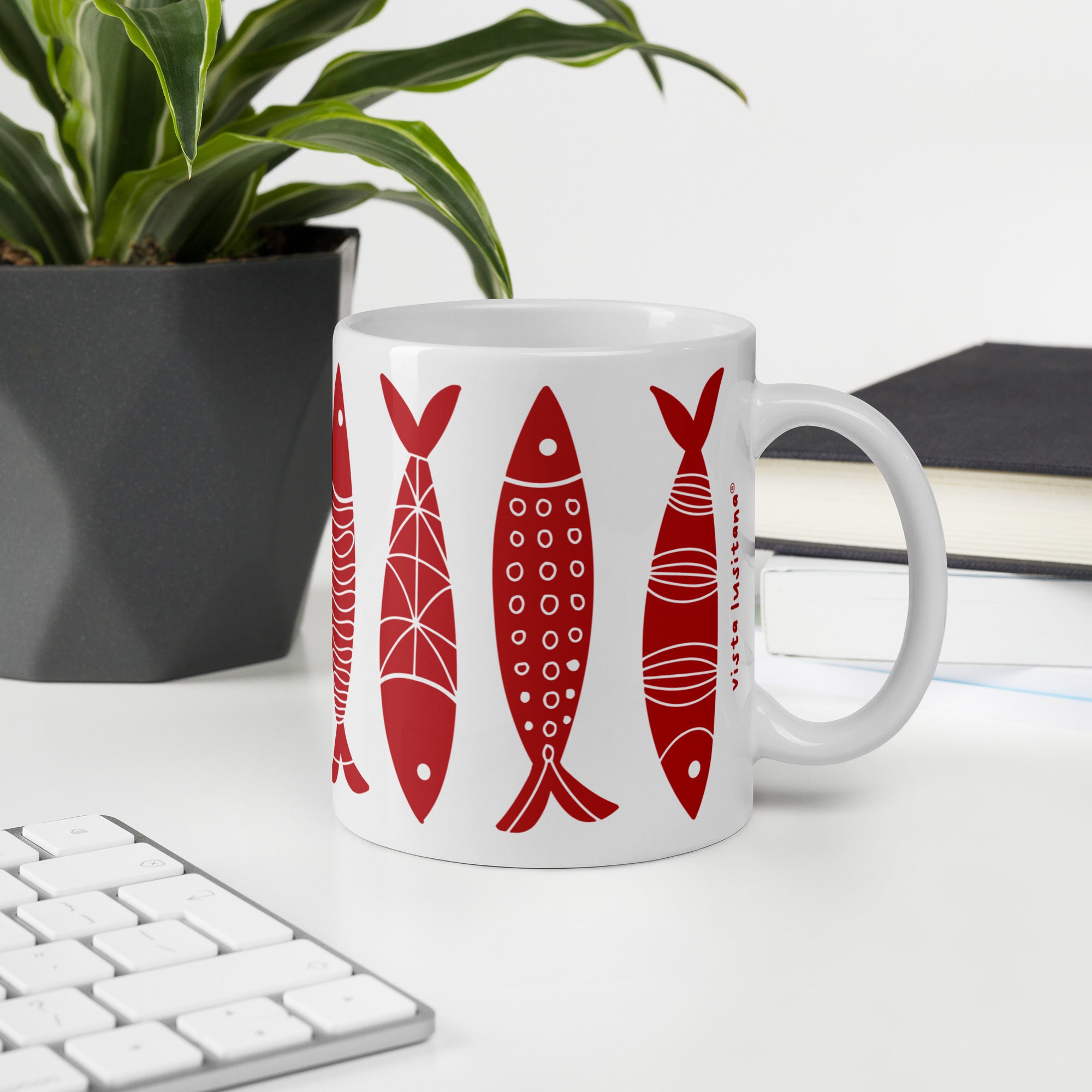 Red Sardine Pattern Mug - Caneca