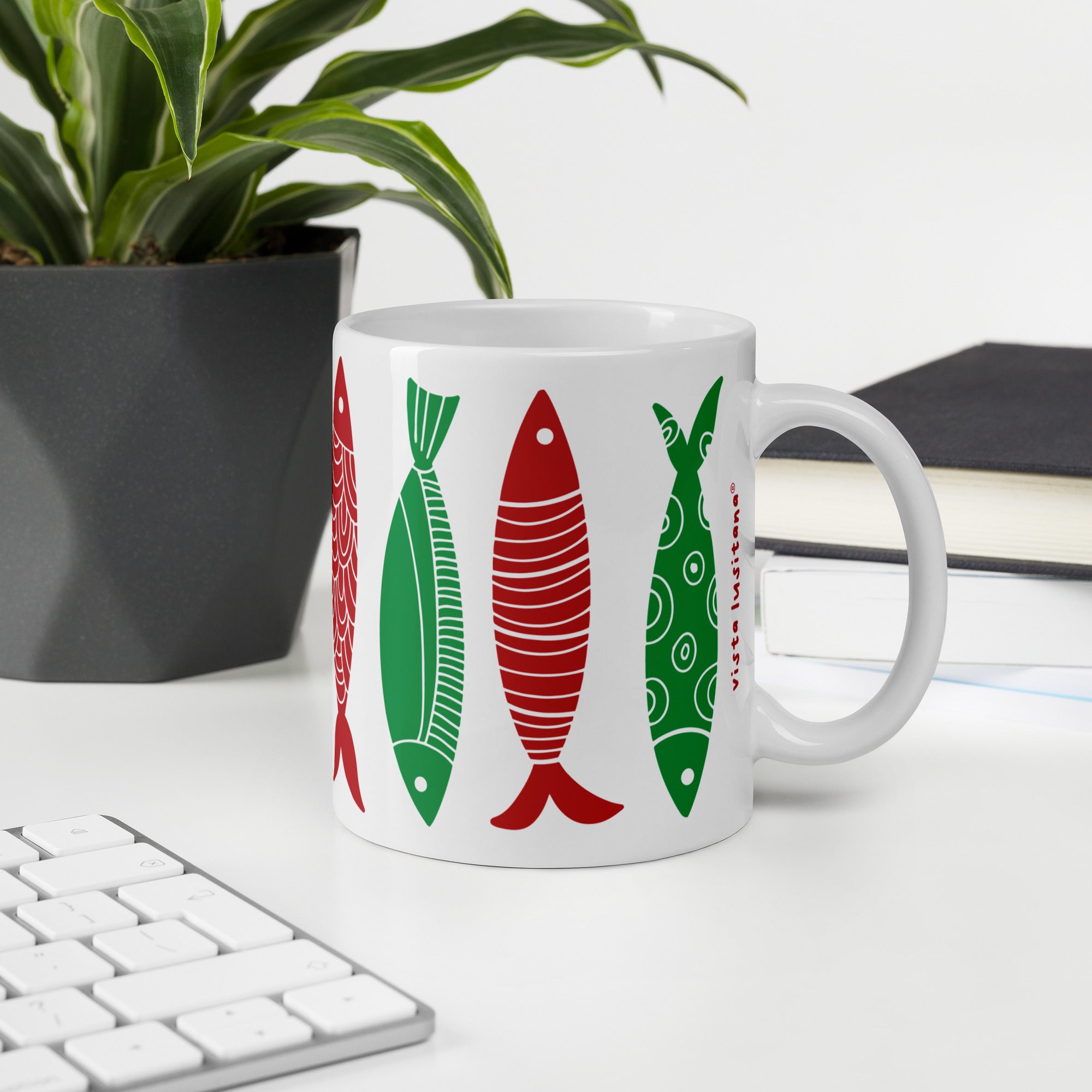 Green & Red Sardine Pattern - Mug