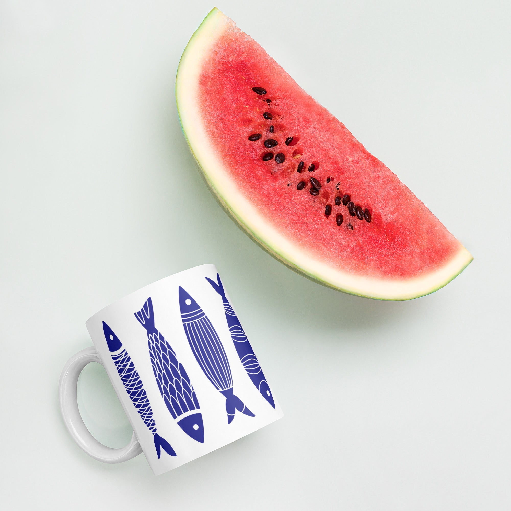 Blue Sardine Pattern Mug - Caneca