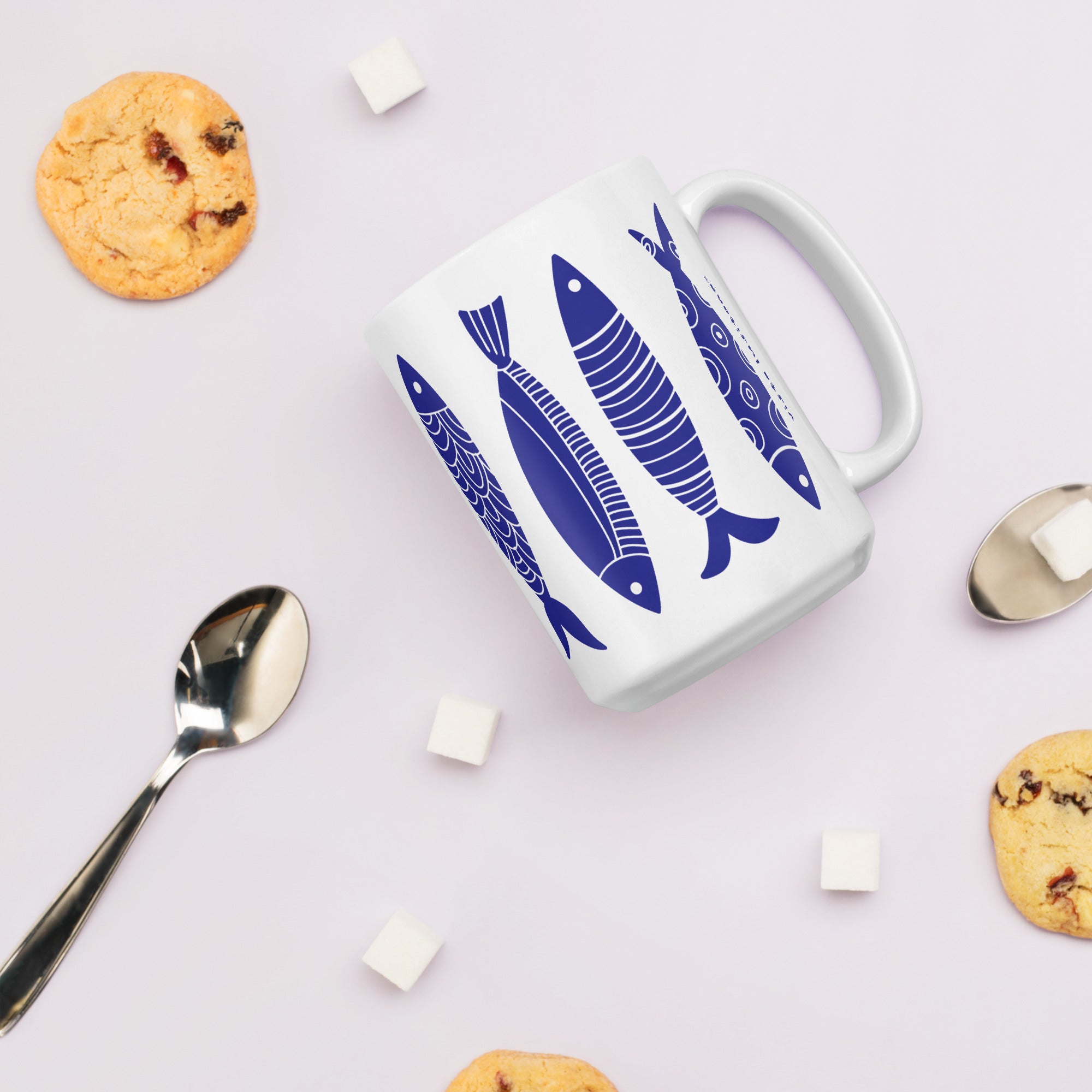 Blue Sardine Pattern Mug - Caneca