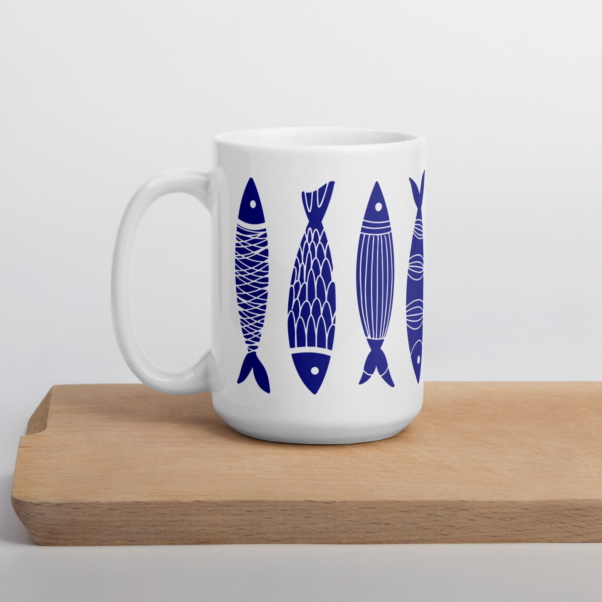 Blue Sardine Pattern Mug - Caneca