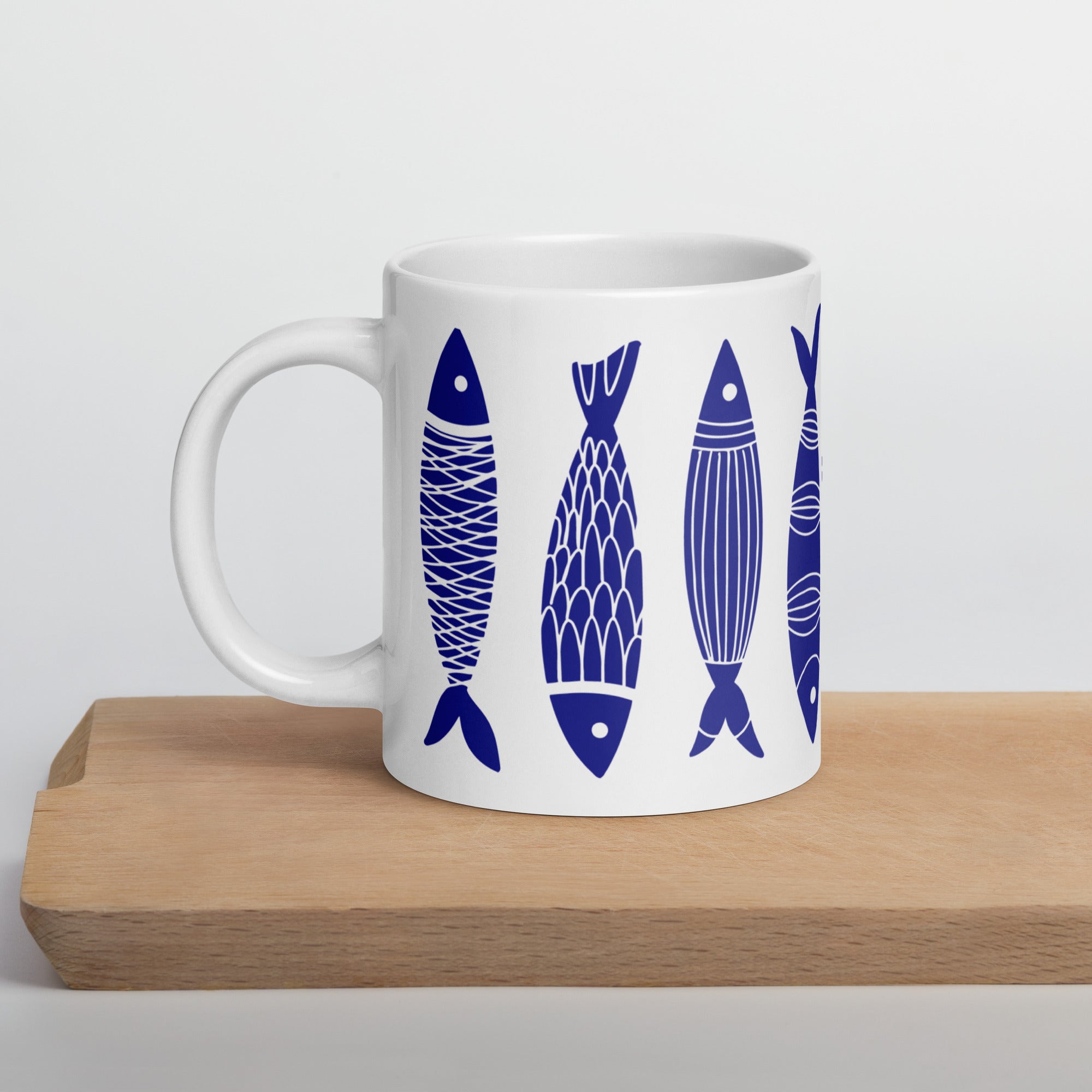 Blue Sardine Pattern Mug - Caneca